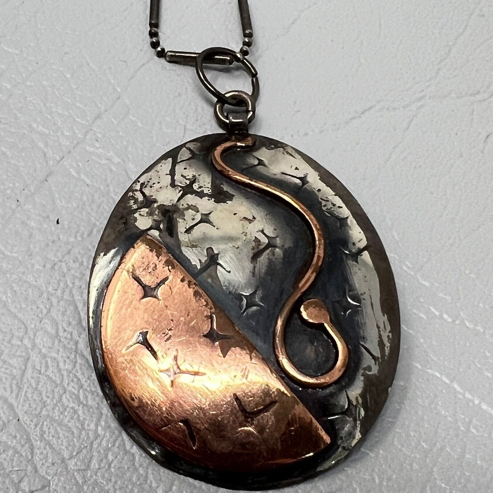 Vintage Shulamit Mixed Metal Necklace Sterling and Copper Statement‎ Pendant